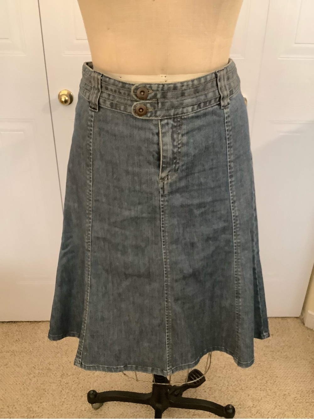 H&M faded blue denim A-line skirt